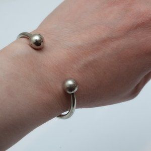 Vintage Silver Metal Cuff 10mm Bead Ball Bracelet Small/Medium